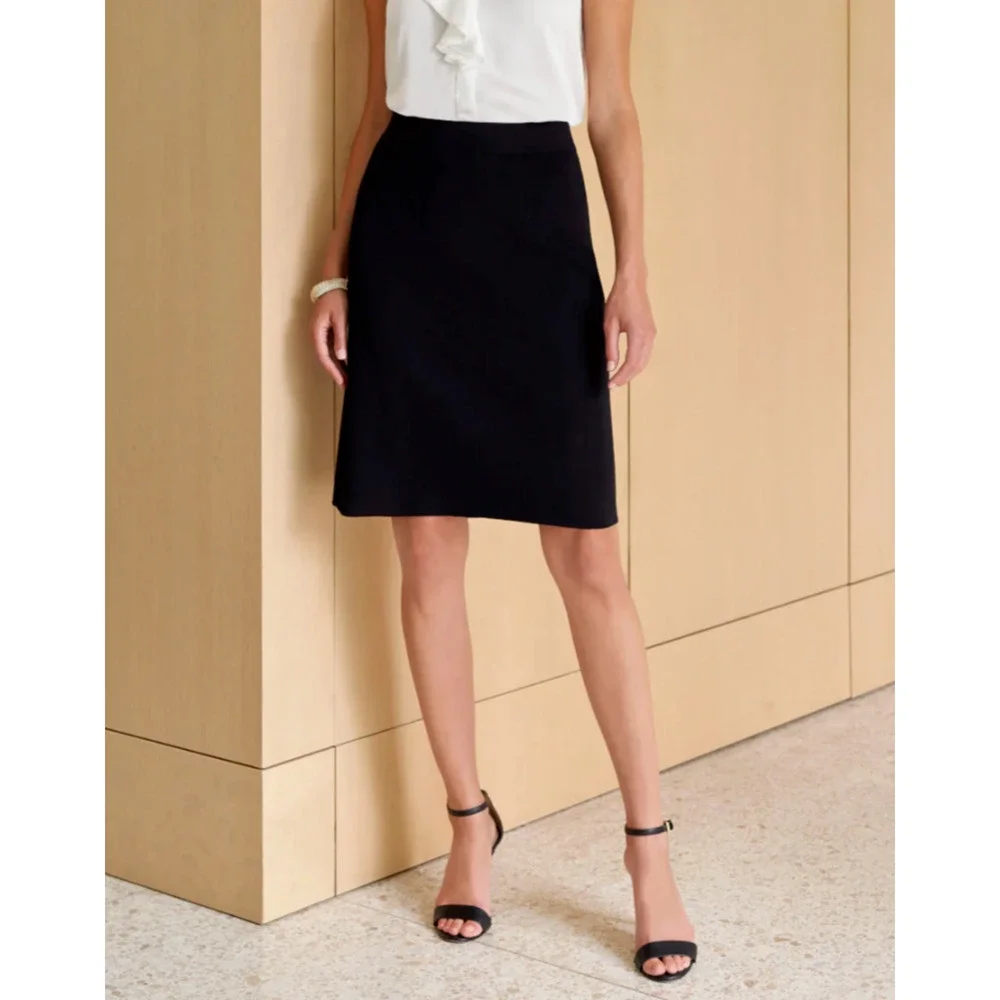 MISOOK Ponte Micro Knit Pull-On Straight Pencil Skirt Black Careerwear, PL - Picture 1 of 6